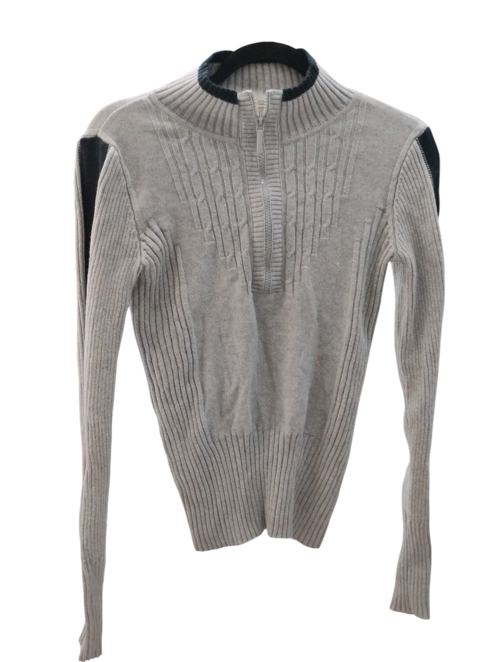 DKNY Gray Half-Zip Cable Knit Turtleneck Sweater SZ S